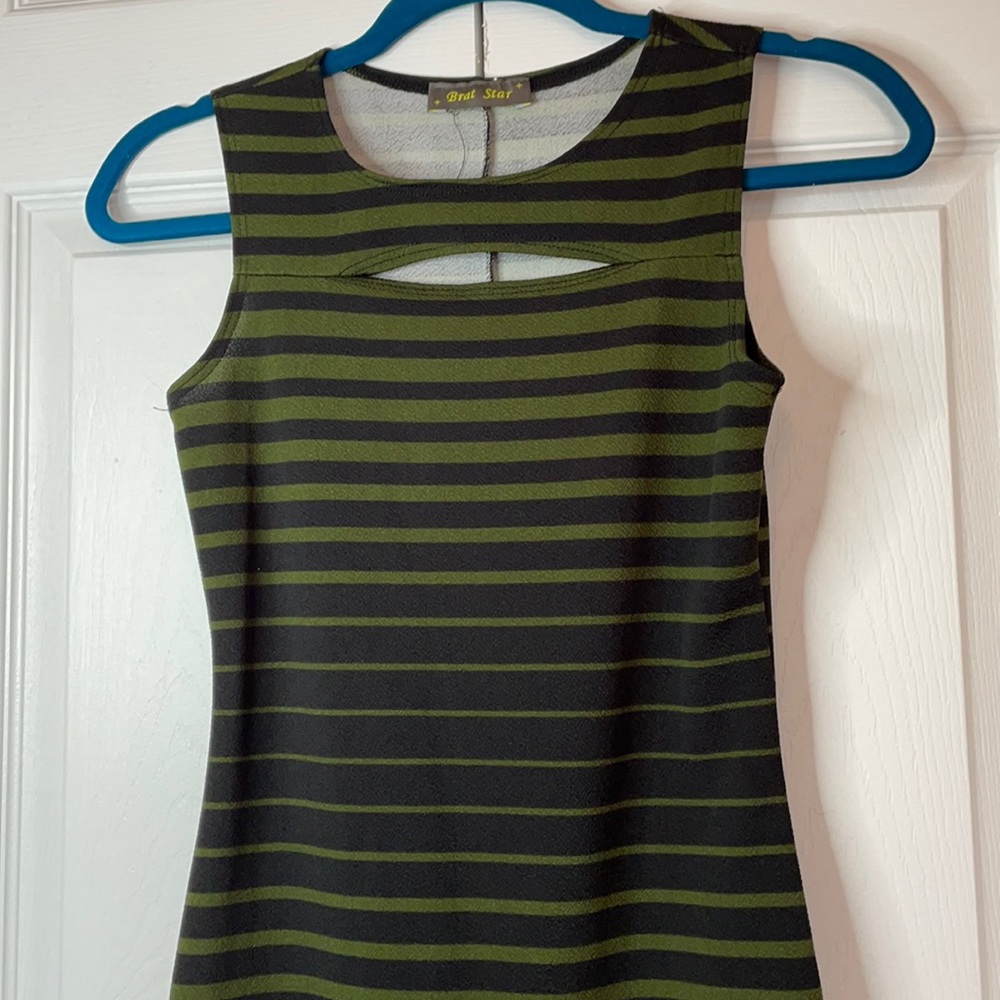 Striped Olive Green and Black Dress
